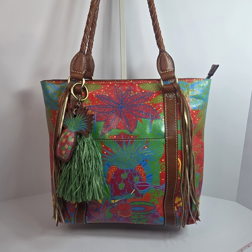 Patricia Nash Tropical rainforest Leather Tote Tassel Rafia Pineapple Cruise